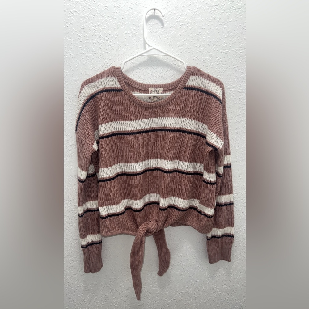 Mauve and white striped sweater